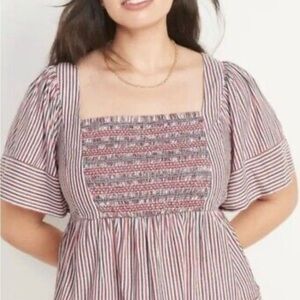 Old Navy Red, white & Blue smocked tie back top